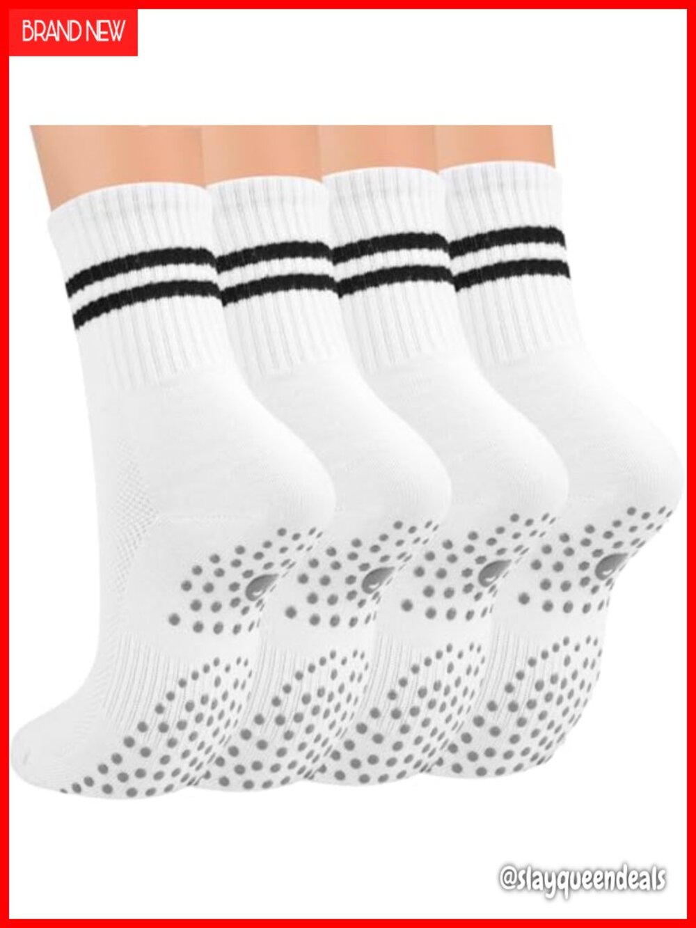 Pilates Grip Socks Women Non Slip Yoga Crew Cotton Blend Arch Support 4 Pairs